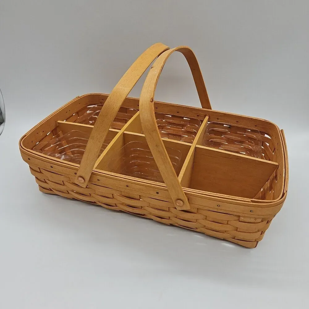 Longaberger 1996 Medium Gathering Basket w/Divider Protectors 6 Way Wooden *READ